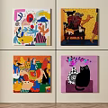 Colorful Abstract Paintings Featuring Animals Figures Vase And Vibrant Shapes