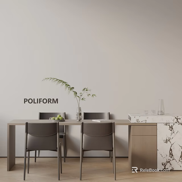 POLIFORM Modern Dining Table Set With Chairs Greenery And Light Colored Wall 3d model