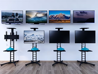 Multiple Televisions Displaying Scenic Landscapes In Indoor Setting With Wall And Stand Mounts 3d model
