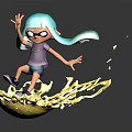 Cartoon Character With Teal Hair Purple Glasses Standing On Yellow Liquid Splash In Dynamic Pose