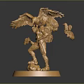 Detailed Golden Man Statue Holding Eagle With Butterfly On Pedestal