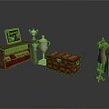 Vintage Display Cabinet Trophies Wooden Chest And Mannequin Decorative Collection