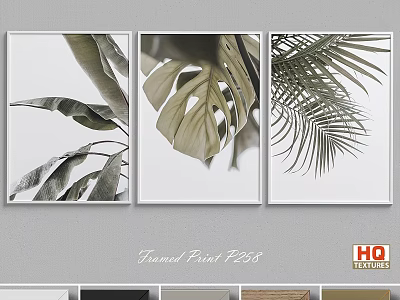 Modern Framed Plant Leaf Wall Art Prints For Gray Home Interior 3d model
