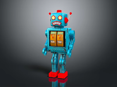 Vintage Blue Toy Robot With Red Ears Eyes Feet And Chest Display Panels 3d model