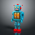 Vintage Blue Toy Robot With Red Ears Eyes Feet And Chest Display Panels