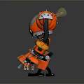 Game Movie Character Orange Mechanical Robot With Metallic Body Red Wires And 3D Rendered Design