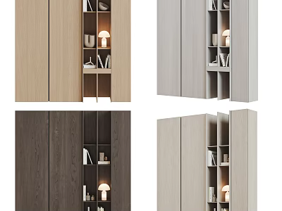 Modern Decorative Cabinets In Various Colors With Open Shelves Books And Lamp 3d model