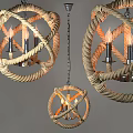 Rustic Rope Woven Spherical Chandelier With Warm Light Bulbs Ideal For Living Dining Room Decor