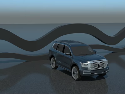 Sleek Modern Dark Blue SUV Featuring Wavy Black Decor On Smooth Surface 3d model