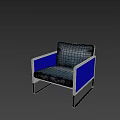 Stylish Rattan Leisure Chair With Blue Cushion Gold Frame And Green Plants