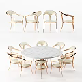 Elegant Modern Round Marble Dining Table Set with Metal Frame Upholstered Chairs 3d model