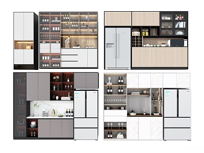 Elegant Modern Wine Cabinet With Glass Doors Wooden Shelves LED Lighting And Storage Compartments 3d model