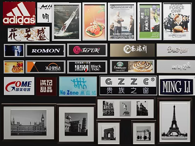 Signboards Display Showcasing Various Brand Logos 3d model