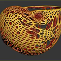 Decorative Hollow Sphere Sculpture With Gold Red Color And Intricate Perforated Design