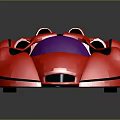 Red Futuristic Sports Car with Sleek Aerodynamic Body Purple Tinted Windshield and Unique Alloy Wheels