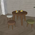 Nordic children's table stool combination 3d model