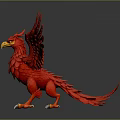 Red Phoenix With Spread Feathery Wings Yellow Beak And Sharp Claws On Dark Background