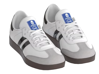 White Ocean Casual Sneakers With Black Stripes And Brown Rubber Sole 3d model