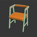 Modern Minimalist Chair With Light Wooden Frame And Orange Padded Seat Armrests