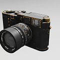 Vintage Industrial Camera With Black Body Gold Accents And Functional Lens