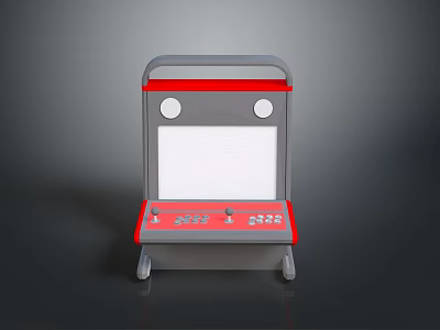 Red and Gray Portable Computer Device With Screen Buttons Knobs Handle and Stand 3d model