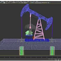 Industrial Equipment Oil Pump Jack With Red Mechanical Arm And Blue Steel Structure