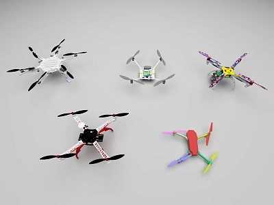 Smart Machines Drones Featuring Various Designs And Colorful Parts In Collection 3d model