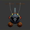Cartoon Style Blue Mechanical Toy With Red Seat Yellow Lights And Orange Propellers