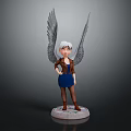 Game and Movie Character Featuring White Hair Wings Brown Jacket Blue Dress Pedestal Base