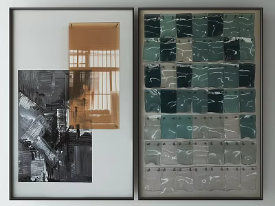 Two Modern Abstract Framed Paintings with Black Borders for Wall Art 3d model