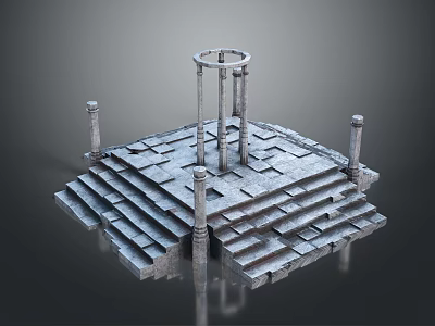 Ancient Stone Platform Landscape Featuring Steps Columns And Circular Top Structure 3d model