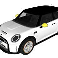White Small Car With Black Roof Yellow Side Mirrors And Stylish Wheel Design