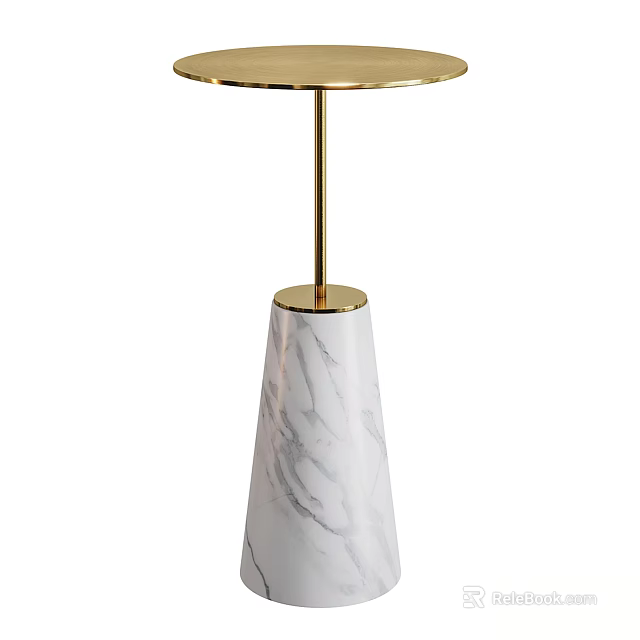 Modern Side Table With White Marble Conical Base And Gold Metal Frame Round Top Design 3d model