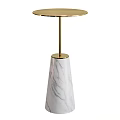 Modern Side Table With White Marble Conical Base And Gold Metal Frame Round Top Design 3d model
