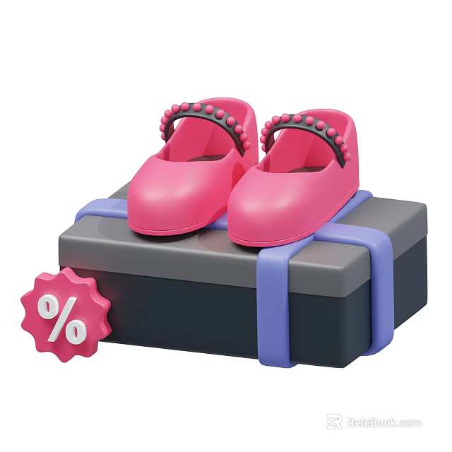 Adorable Baby Girl Hat With Pink Shoes On Gray Gift Box And Discount Sign 3d model 