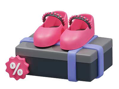 Adorable Baby Girl Hat With Pink Shoes On Gray Gift Box And Discount Sign 3d model