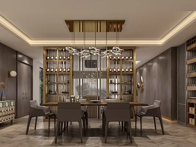 Elegant Modern Wine Cellar Interior With Wine Racks Dining Table And Chairs 3d model