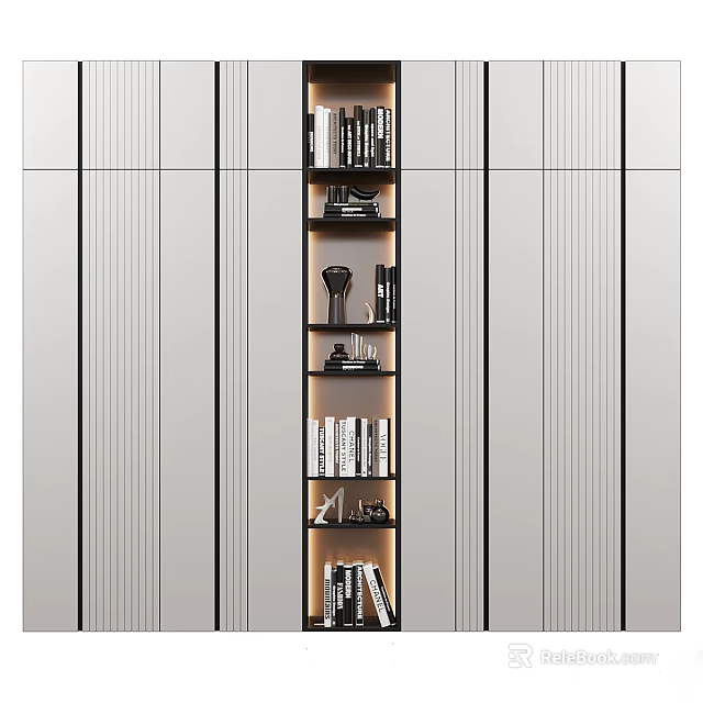 Modern Bookcase Interior Design With Multiple Shelves Books And Decorative Items 3d model