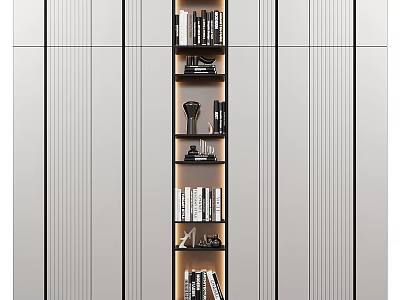 Modern Bookcase Interior Design With Multiple Shelves Books And Decorative Items 3d model