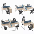 Modern Office Work Desks With Dividers And Ergonomic Chairs Multiple Setups 3d model