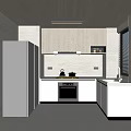 Modern Kitchen Interior With Wooden Cabinets Stainless Steel Refrigerator And Built-in Oven