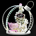Crystal Ball Ornament With Pink Shopping Cart White Decorative Balls And Small Building Model