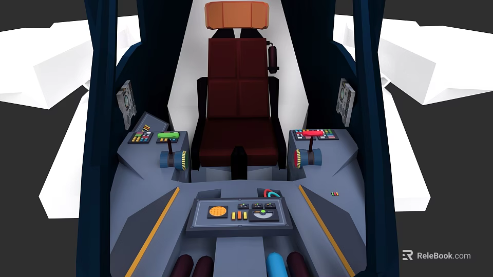 Cockpit Interior With Red Seat Control Panel Dashboard Buttons And Levers 3d model 