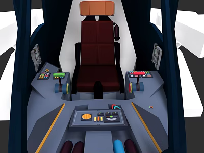 Cockpit Interior With Red Seat Control Panel Dashboard Buttons And Levers 3d model
