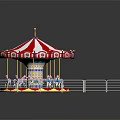 Children Enjoy Colorful Carousel Ride With Red White Striped Canopy And Pony Seats