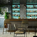 Elegant Bar Interior Design Featuring Bar Counter Shelves Bottles And Modern Lighting