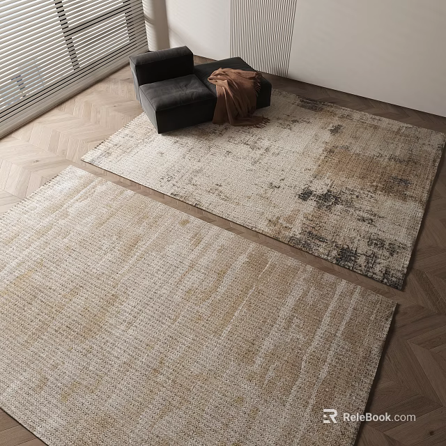 Square Rugs For Modern Living Room With Neutral Tones Textured Patterns And Wooden Floor 3d model 