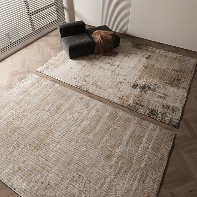 Square Rugs For Modern Living Room With Neutral Tones Textured Patterns And Wooden Floor 3d model