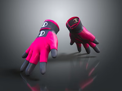 Stylish Pink And Black Gloves With Letter D Logo And Comfortable Fit Design 3d model