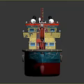 Colorful Tugboat With Yellow Upper Deck Red Crane Blue Hull And Black Lifebuoys